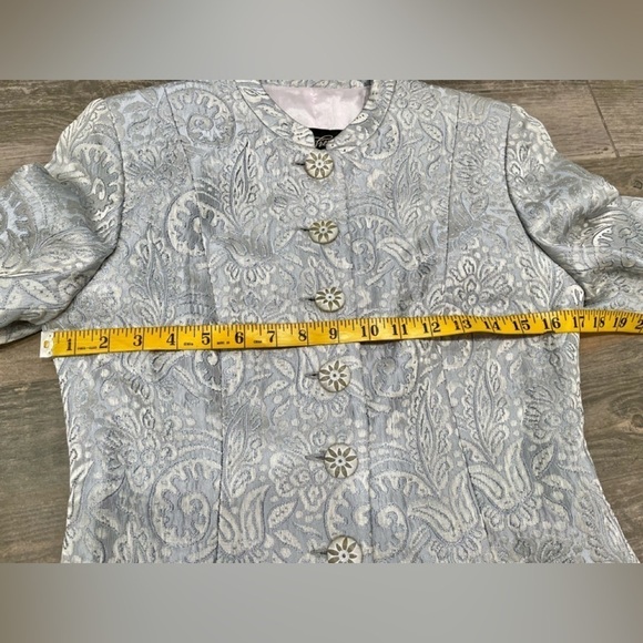 Rickie Freeman Teri Jon Suit Set- jacket & skirt brocade print silver gray sz 2 - Picture 6 of 15